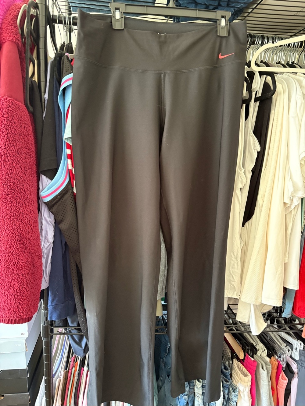 Nike Black Women's Track Pants with Small Red Swoosh